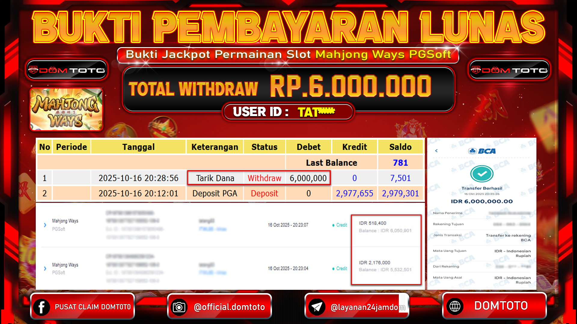 JACKPOT Slot Mahjong Ways PG Soft 16 OKTOBER 2025